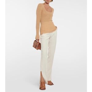 Jacquemus La Maille Dao Ribbed-Knit Sweater Beige Size 42 XL Mohair Alpaca